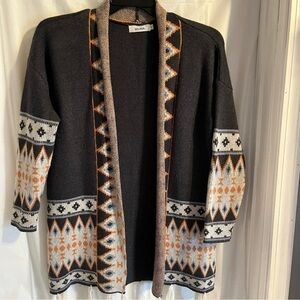 Belinda Brand Aztec Tribal Bohemian Open Front Cardigan Size Large‎ Westerncore